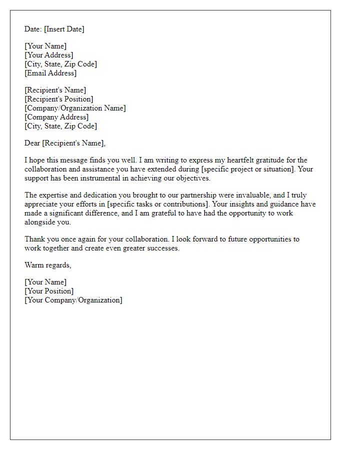 Letter template of thanks for collaboration and assistance