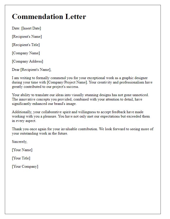 Letter template of commendation for graphic designer's professional input