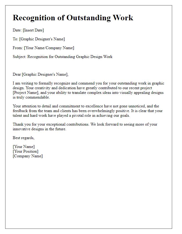 Letter template of recognition for graphic designer's outstanding work