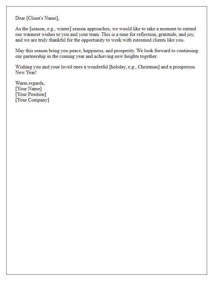 Letter template of seasonal wishes for our esteemed clients