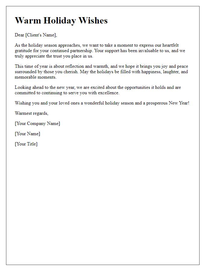 Letter template of warm holiday sentiments for our cherished clients