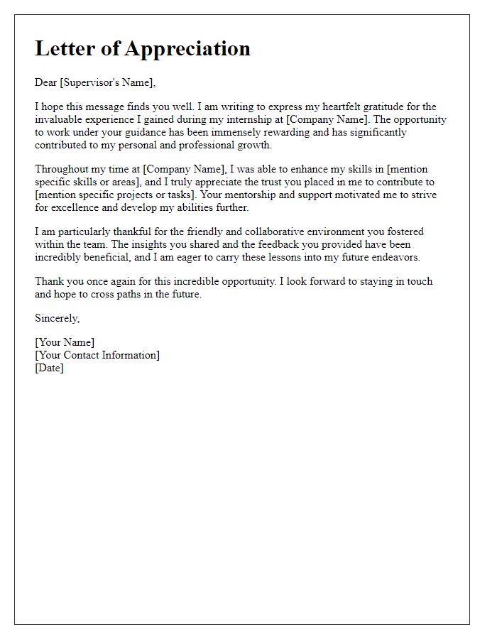 Letter template of appreciation for a rewarding internship experience.