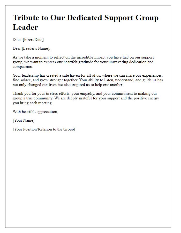 Letter template of tribute to a dedicated support group leader