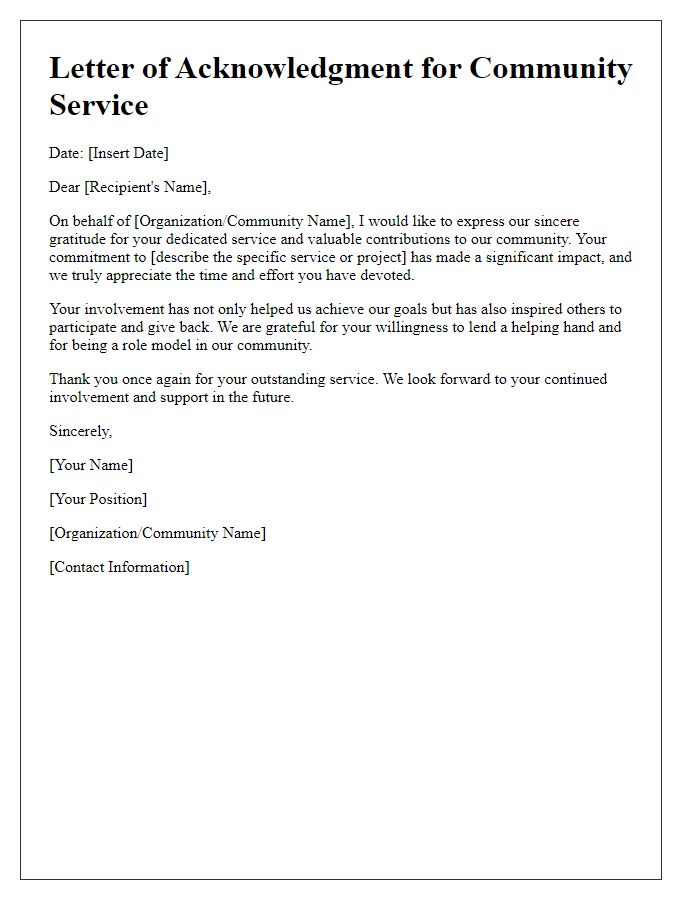 Letter template of acknowledgment for community service