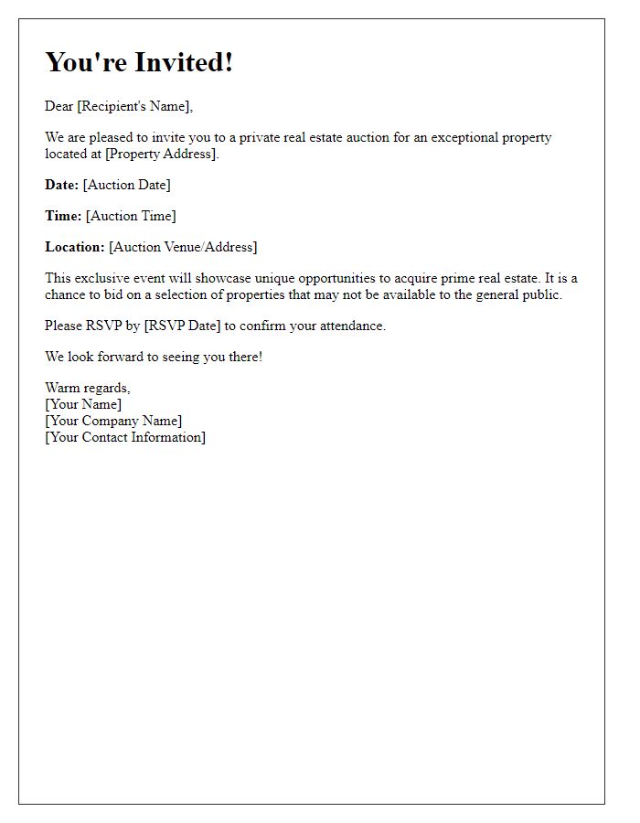 Letter template of private invitation to real estate auction