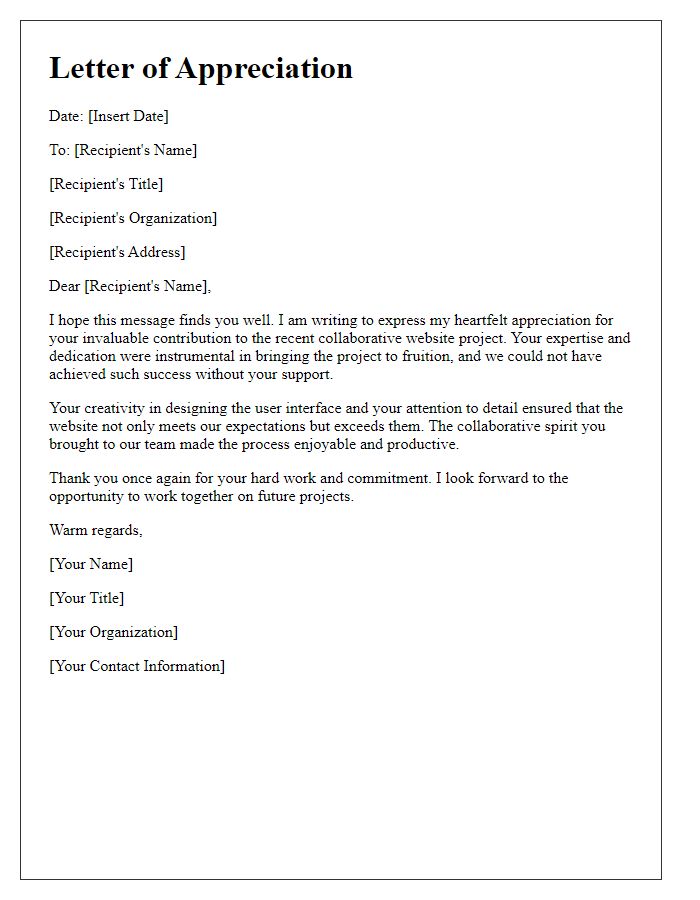 Letter template of appreciation for collaborative website project