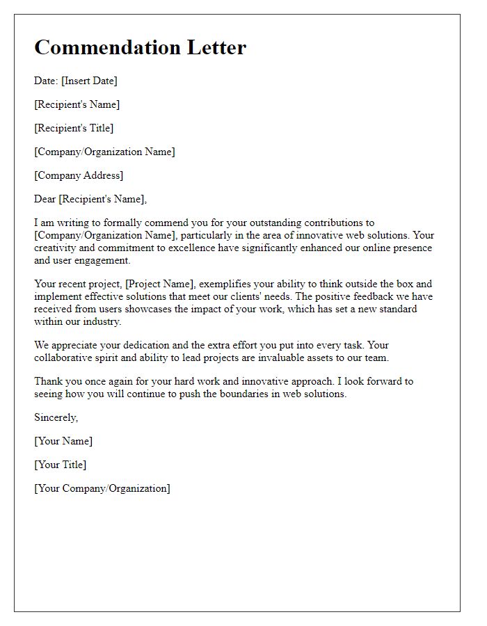 Letter template of commendation for innovative web solutions