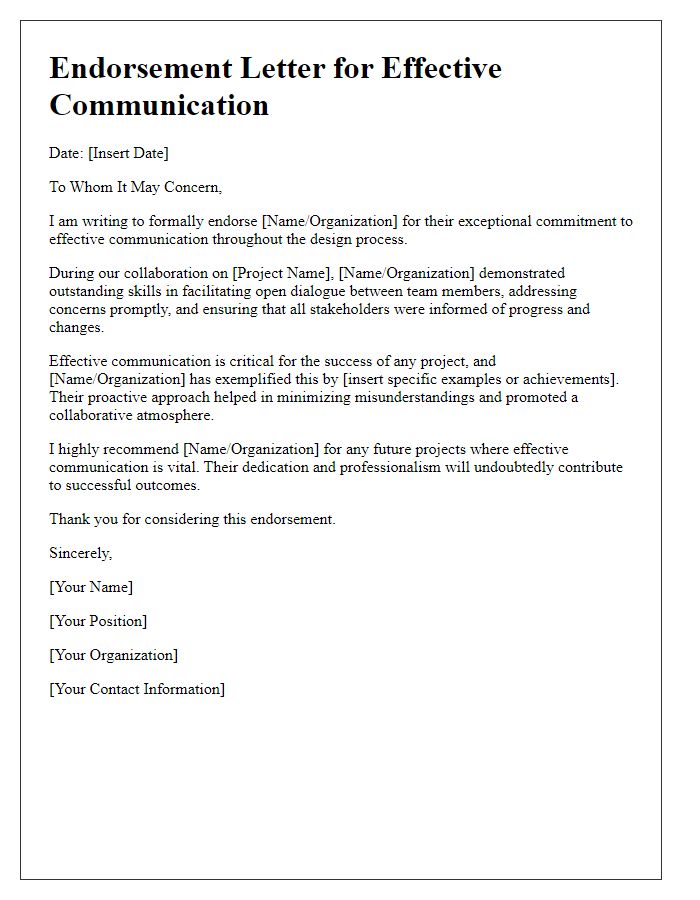 Letter template of endorsement for effective communication during the design process