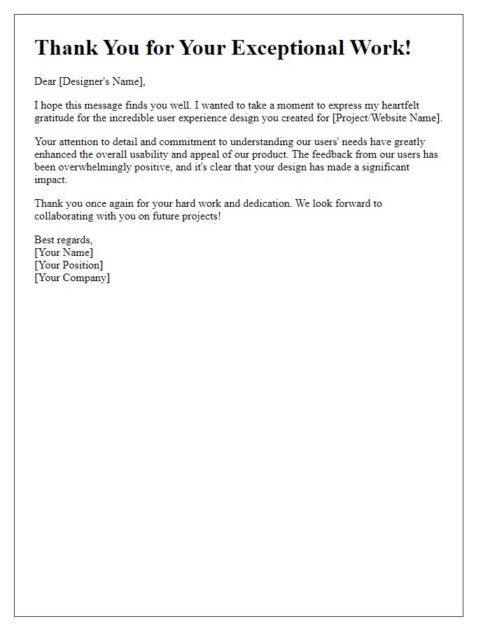 Letter template of thanks for exceptional user experience design