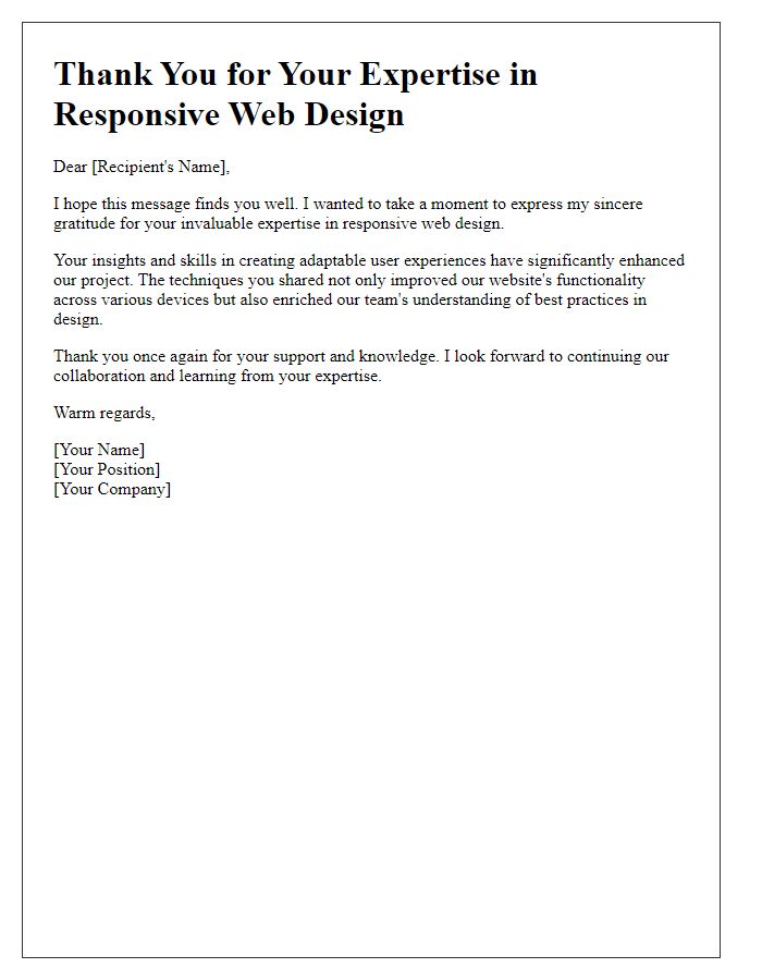 Letter template of thanks for expertise in responsive web design