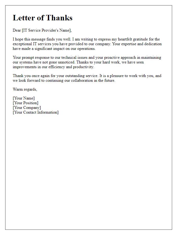 Letter template of heartfelt thanks for exceptional IT service.