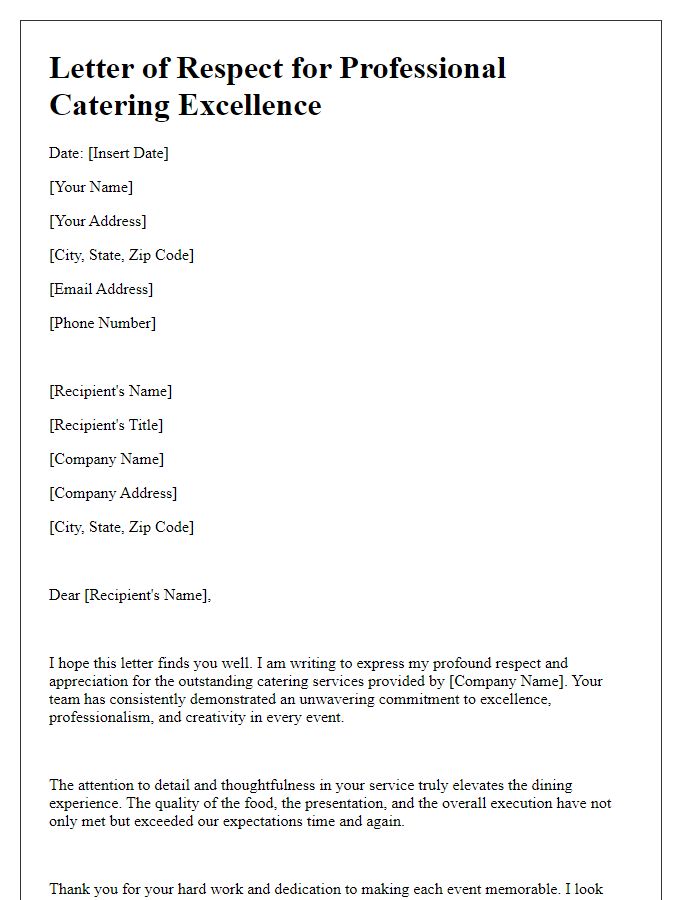 Letter template of respect for professional catering excellence.