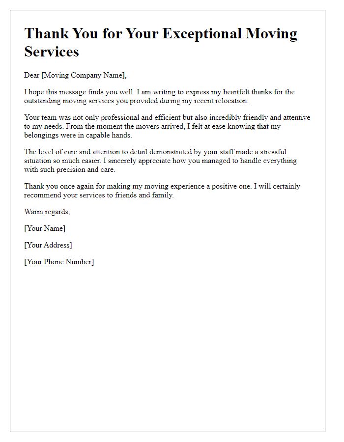 Letter template of heartfelt thanks for professional moving services.