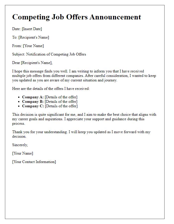 Letter template of Competing Job Offers Announcement