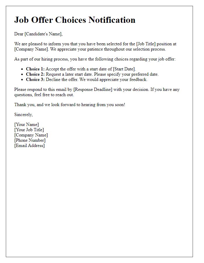 Letter template of Job Offer Choices Notification