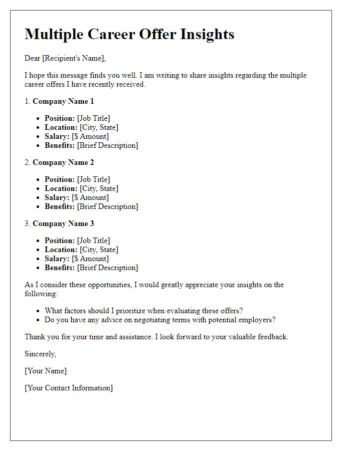Letter template of Multiple Career Offer Insights