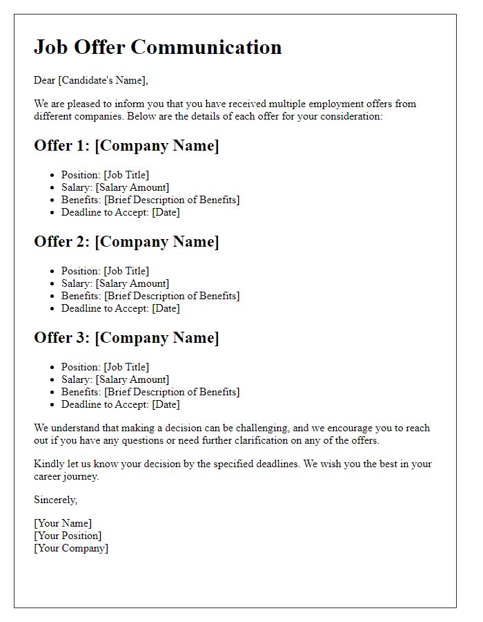 Letter template of Multiple Employment Offers Communication