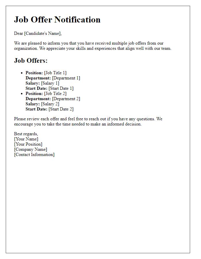 Letter template of Multiple Job Offer Notification