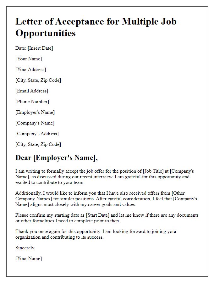 Letter template of Secured Multiple Job Opportunities