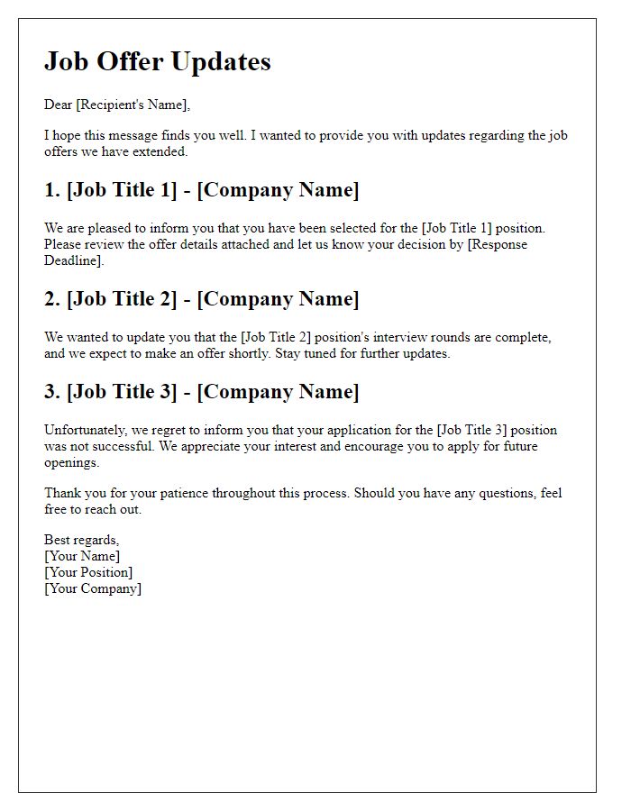 Letter template of Several Job Offer Updates