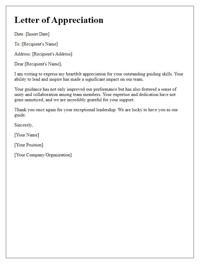 Letter template of appreciation for your outstanding guiding skills