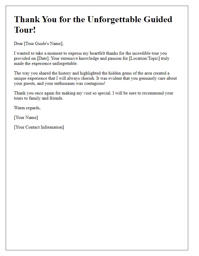 Letter template of thanks for an unforgettable guided tour