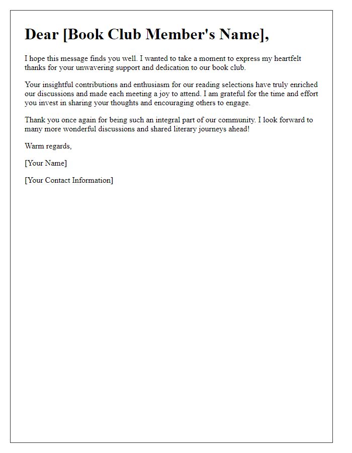 Letter template of heartfelt thanks for book club support