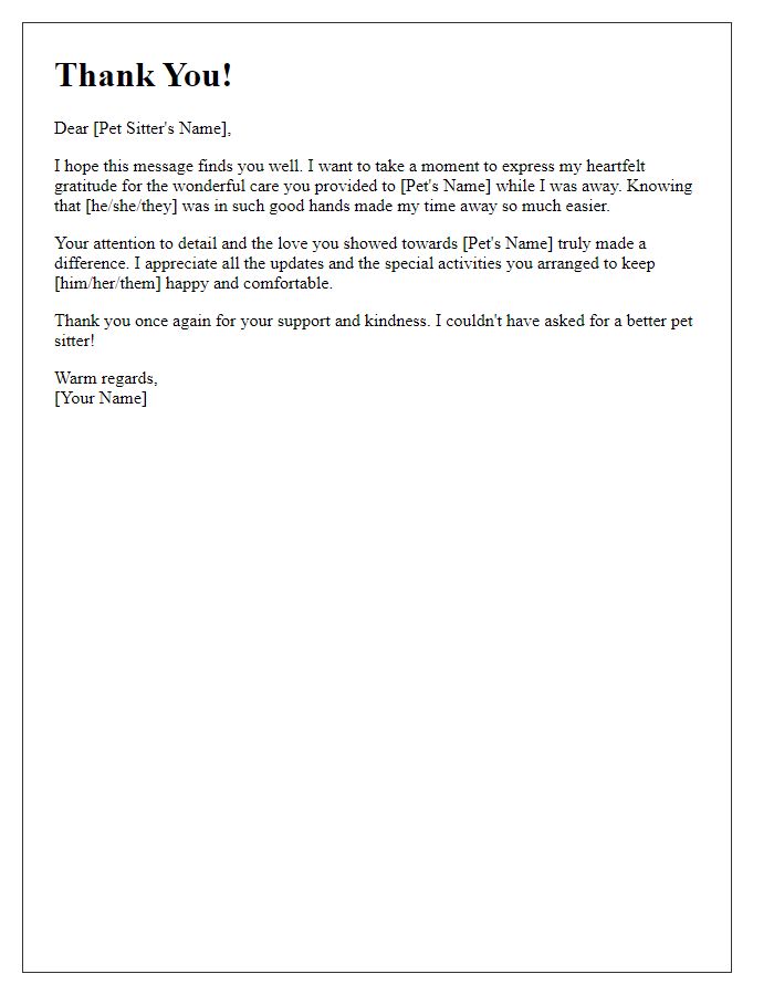 Letter template of heartfelt thanks for your pet sitting support