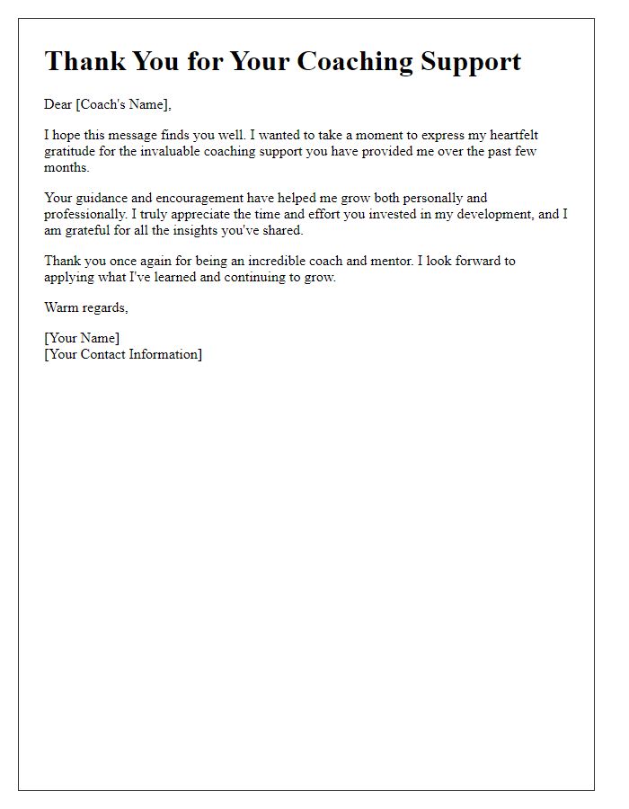 Letter template of thanks for invaluable coaching support.