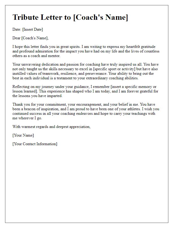 Letter template of tribute to an inspiring coaching figure.