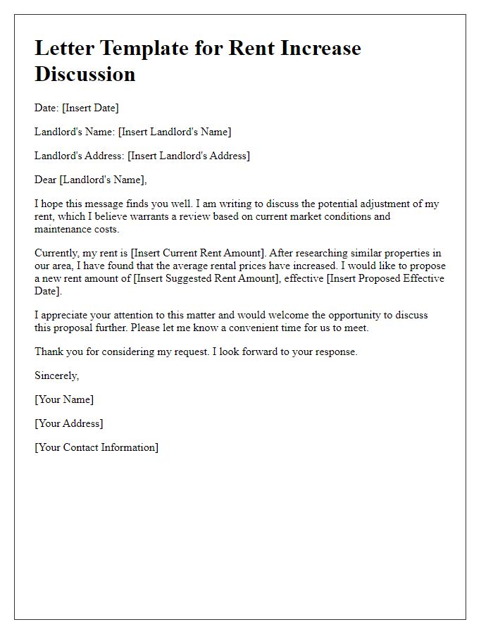 Letter template of suggested rent increase details for landlord discussion