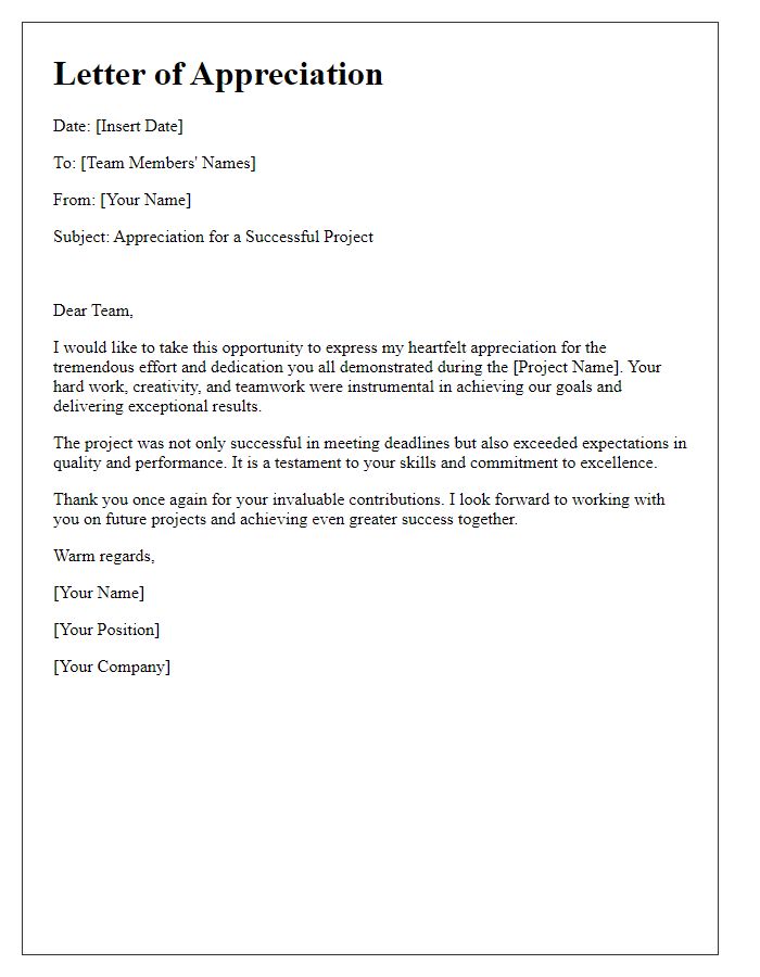 Letter template of appreciation for a successful project team