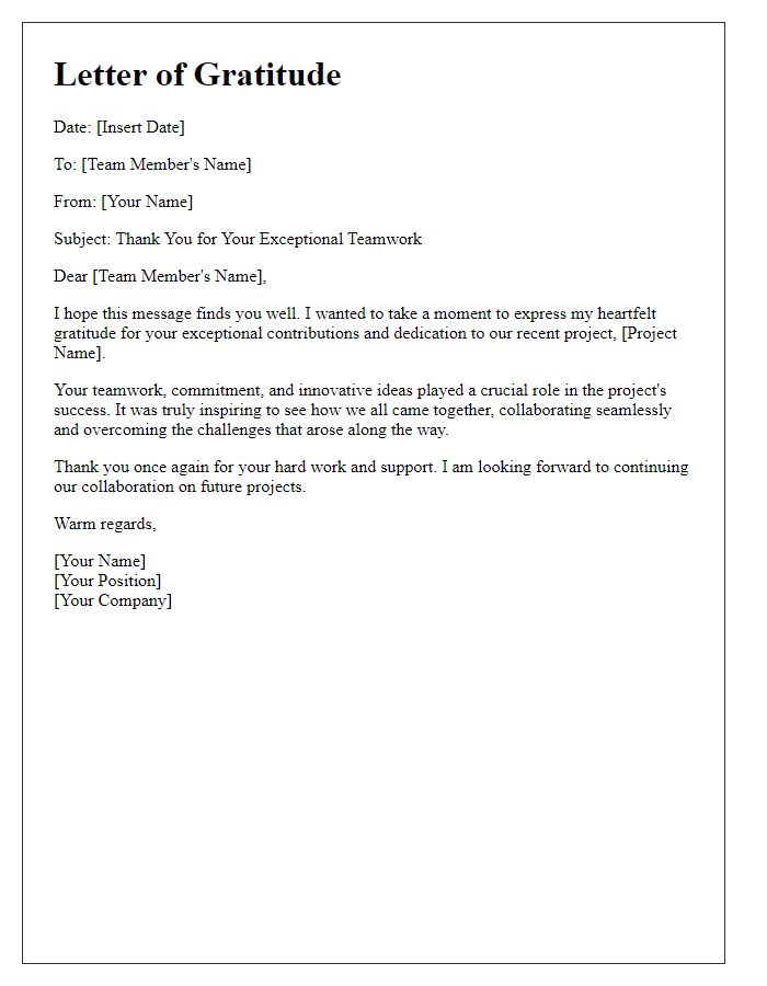 Letter template of gratitude for exceptional project teamwork