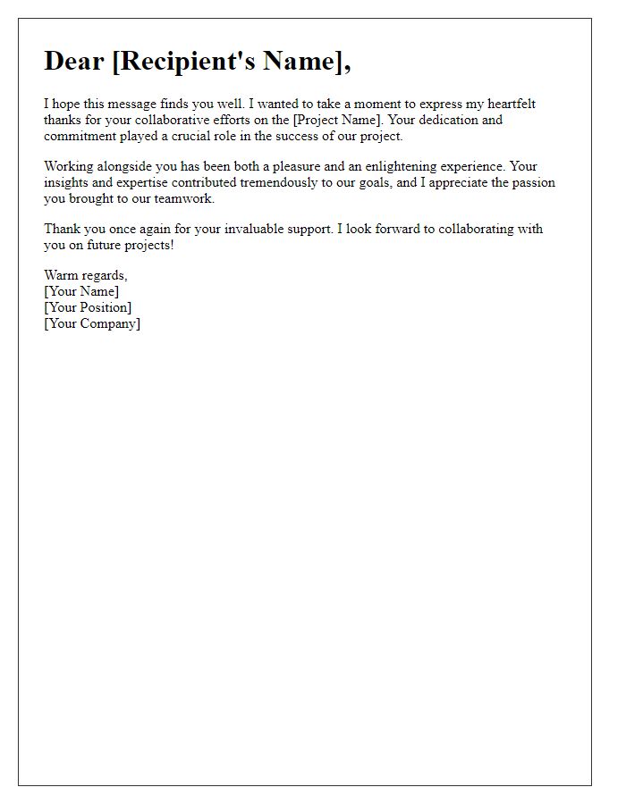 Letter template of heartfelt thanks for collaborative efforts in a project