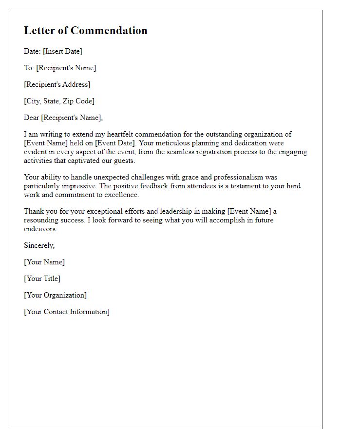 Letter template of commendation for successful event organization