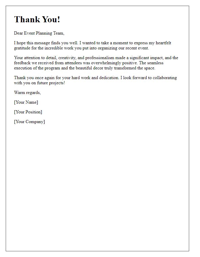 Letter template of thanks to the event planning team