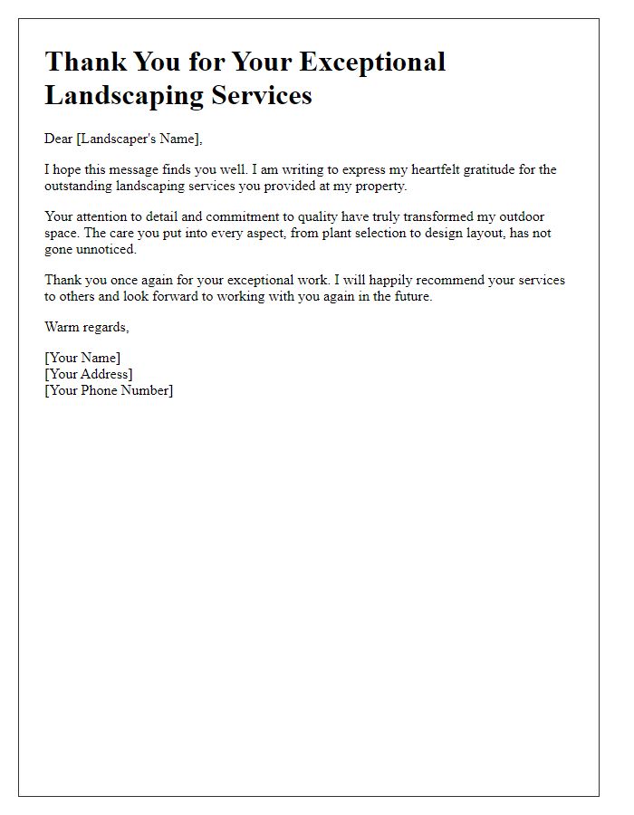 Letter template of gratitude for exceptional landscaping services