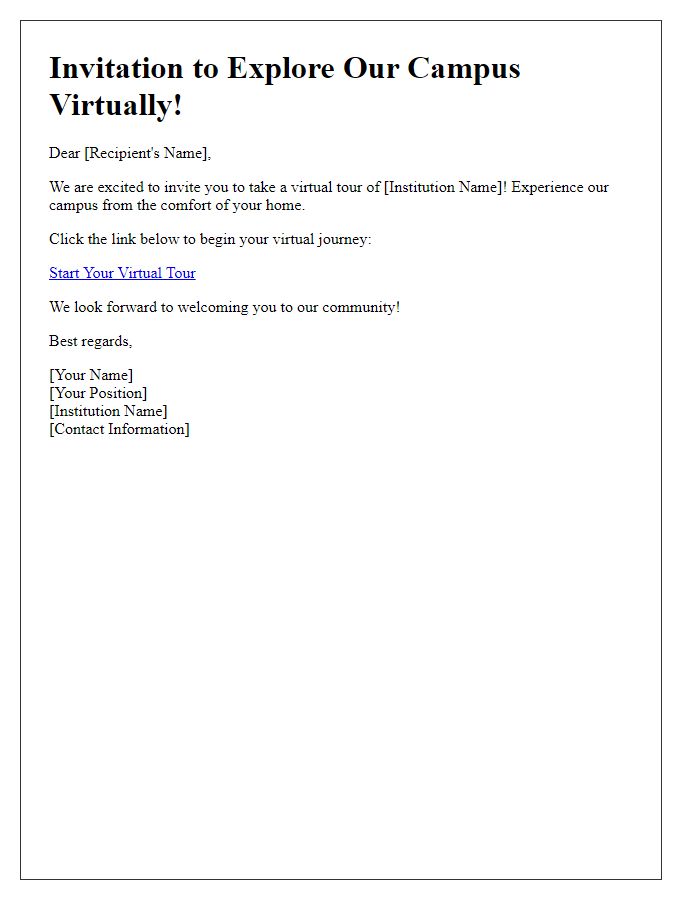 Letter template of virtual tour link for educational institutions.