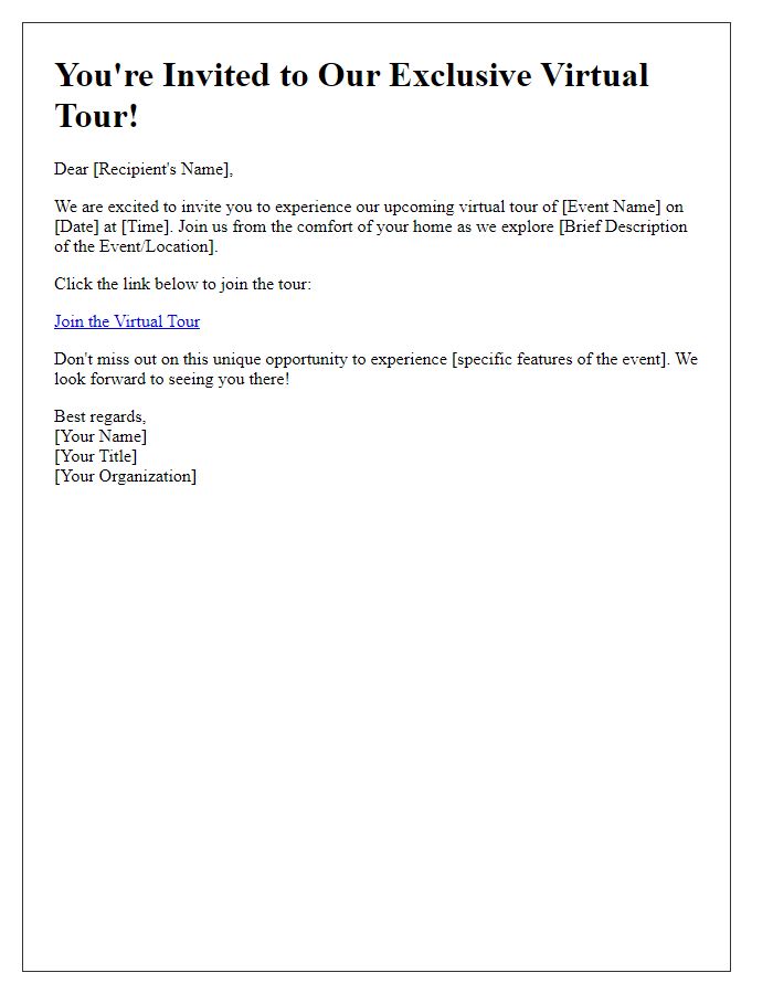 Letter template of virtual tour link for event promotions.