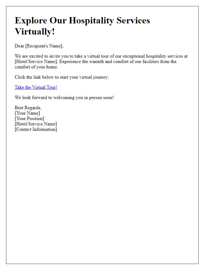 Letter template of virtual tour link for hospitality services.