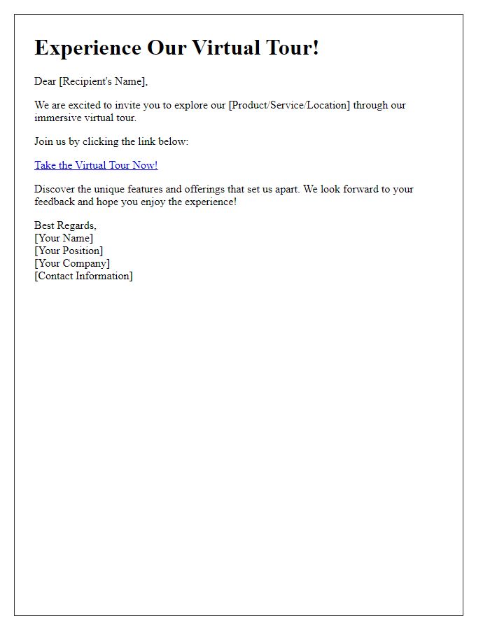 Letter template of virtual tour link for marketing campaigns.