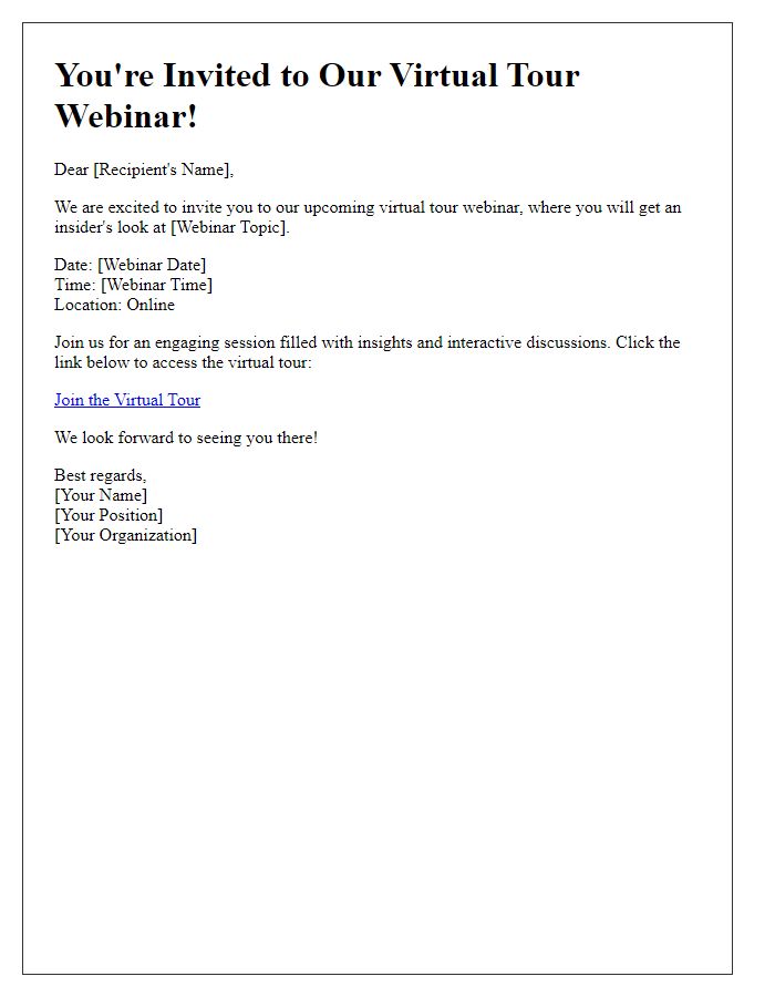 Letter template of virtual tour link for online webinars.