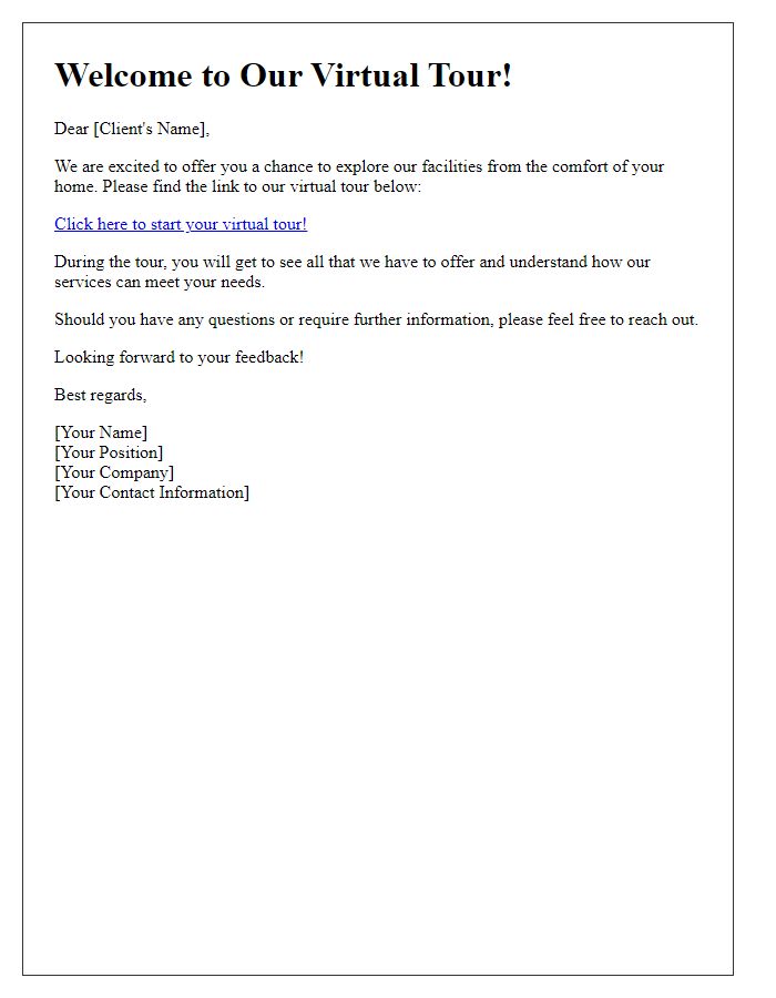 Letter template of virtual tour link for potential clients.