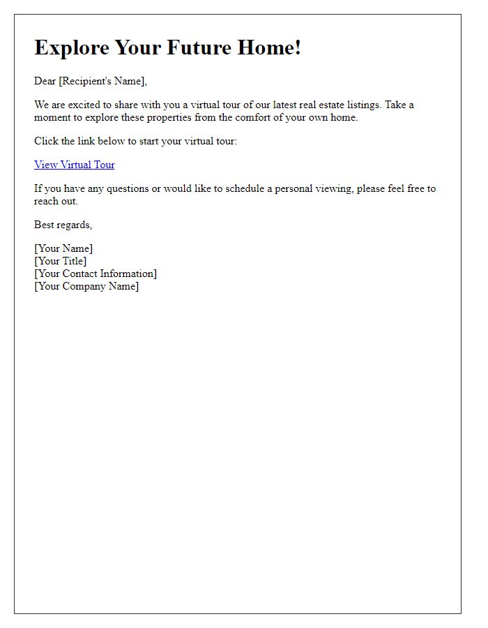Letter template of virtual tour link for real estate listings.