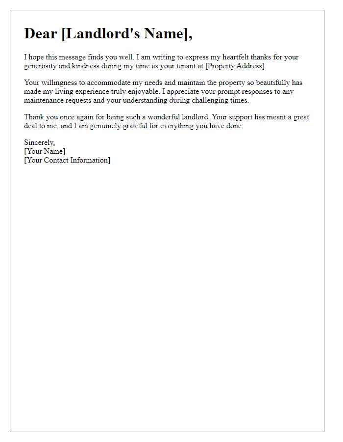 Letter template of heartfelt thanks for a generous landlord