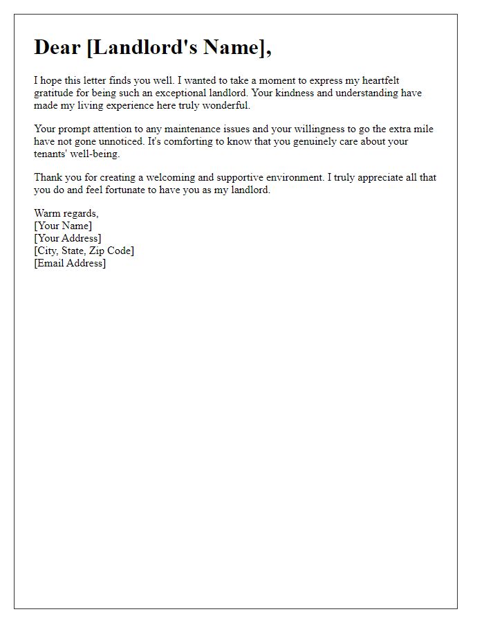 Letter template of warmth for a caring landlord