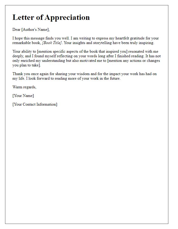 Letter template of appreciation for your inspiring book.