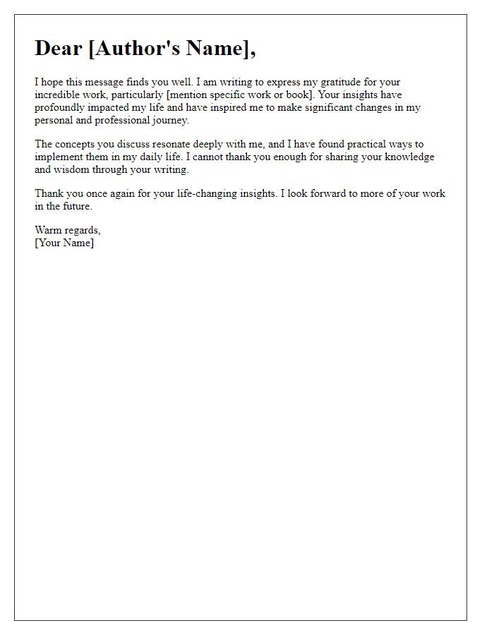 Letter template of thanks to the author for life-changing insights.