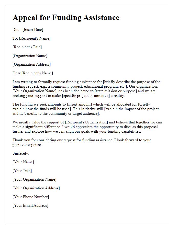 Letter template of appeal for funding assistance