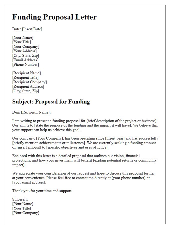 Letter template of business funding proposal